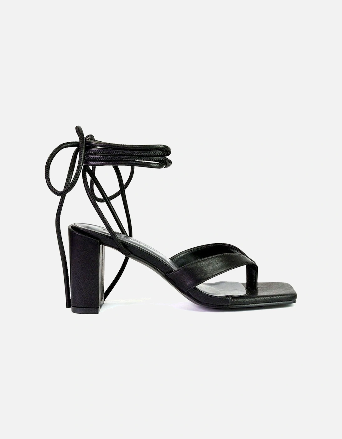 'Kiko' Lace Up Thong Square Toe Strappy Mid Block Heel Sandals, 2 of 1