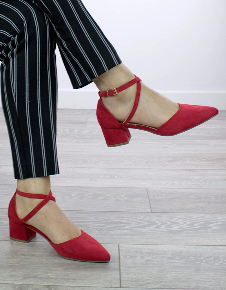 Mid Block Heel Faux Suede Pointed Toe Evening Party  Strappy Heels