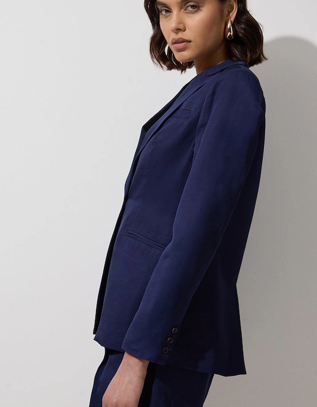 Tailored Viscose Linen Single Breasted Blazer Jacket
