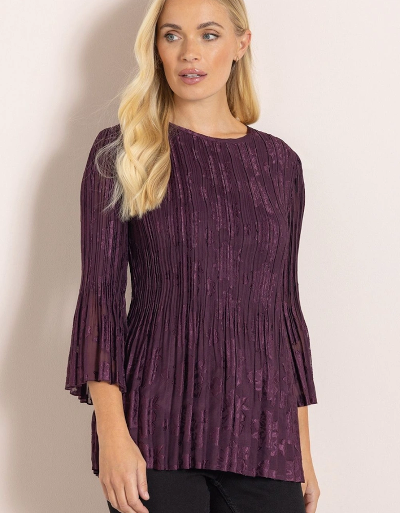 Pleated Flare Bell Sleeve Top