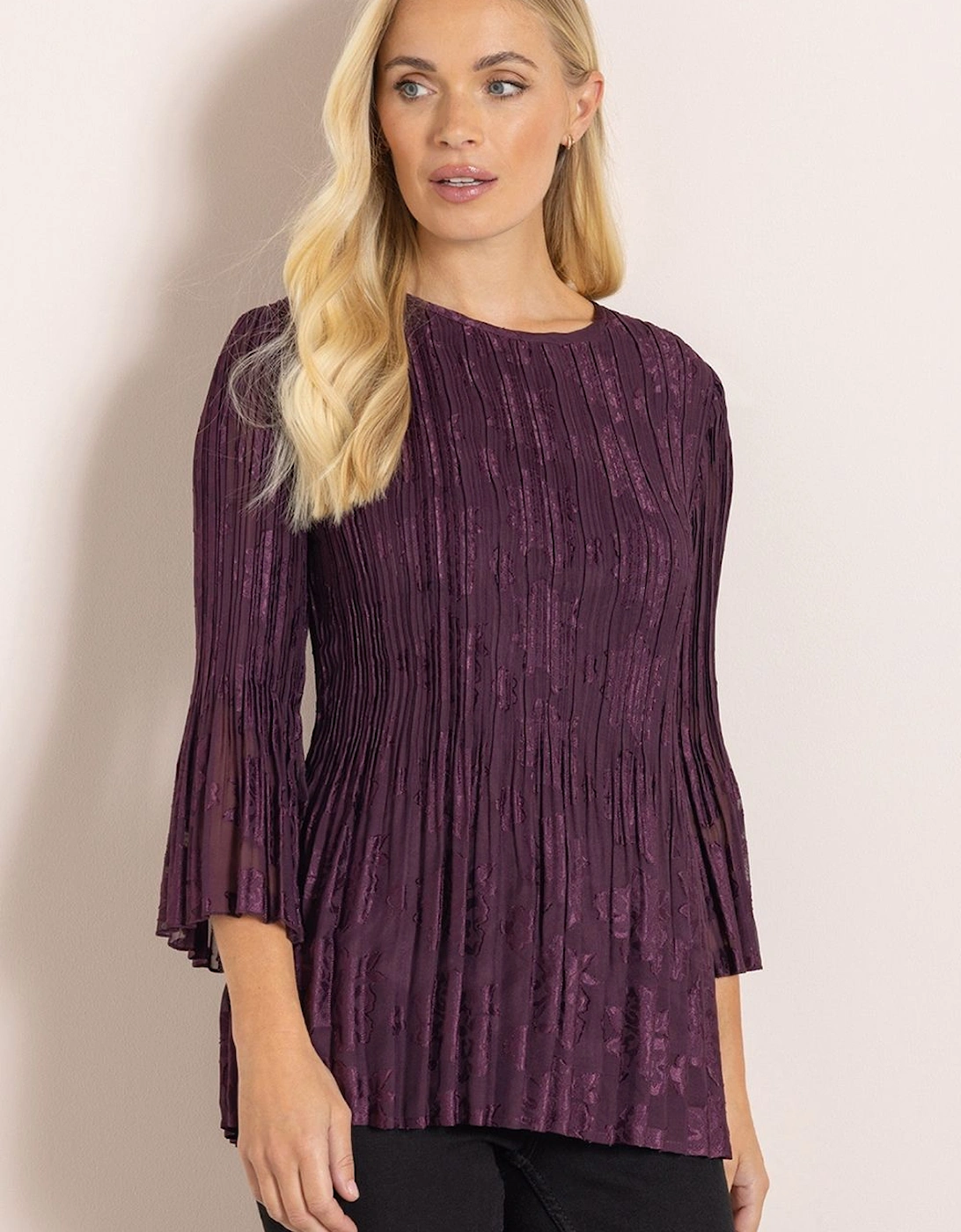 Pleated Flare Bell Sleeve Top, 2 of 1