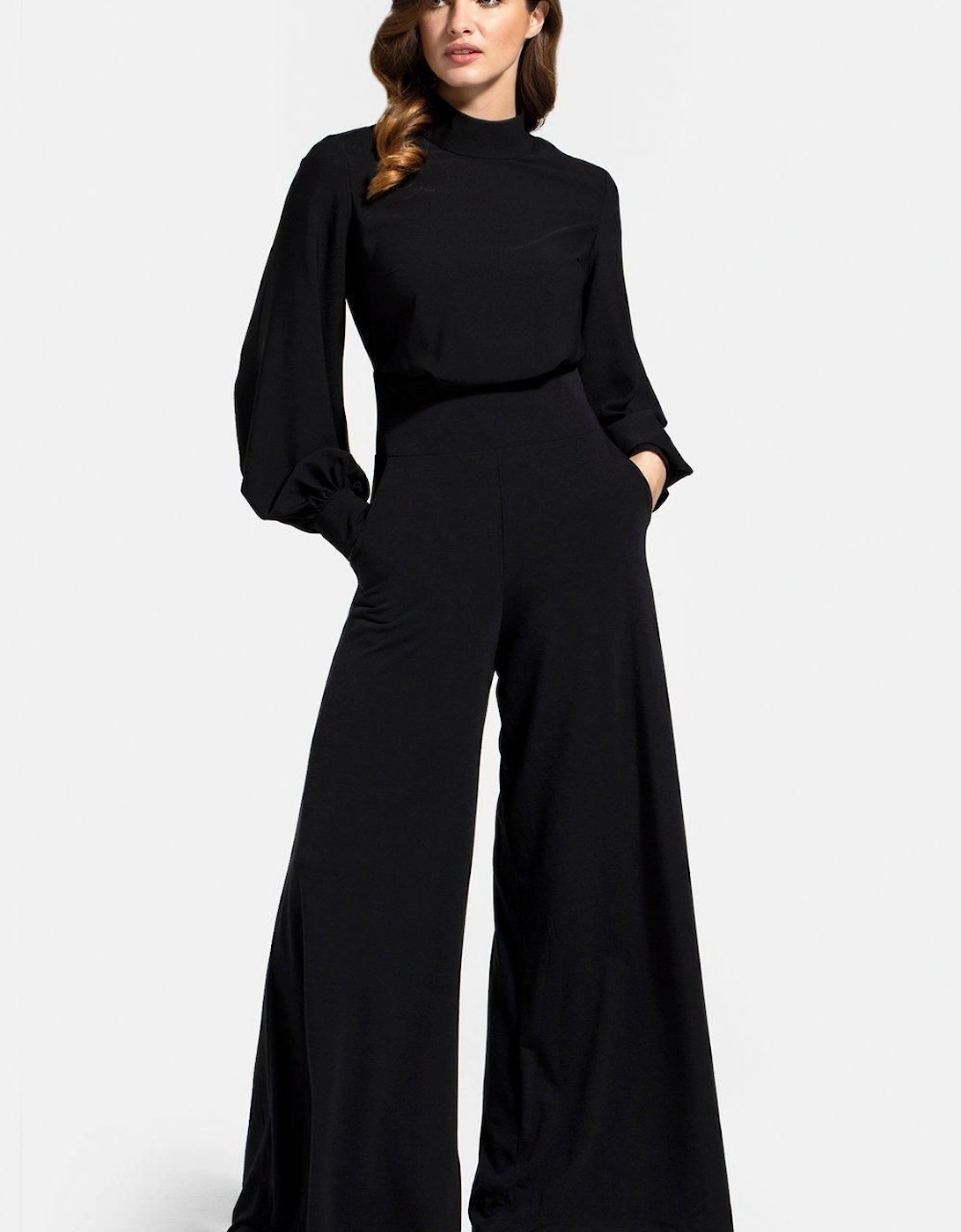 Wideleg Jumpsuit with Blouson Sleeve, 2 of 1