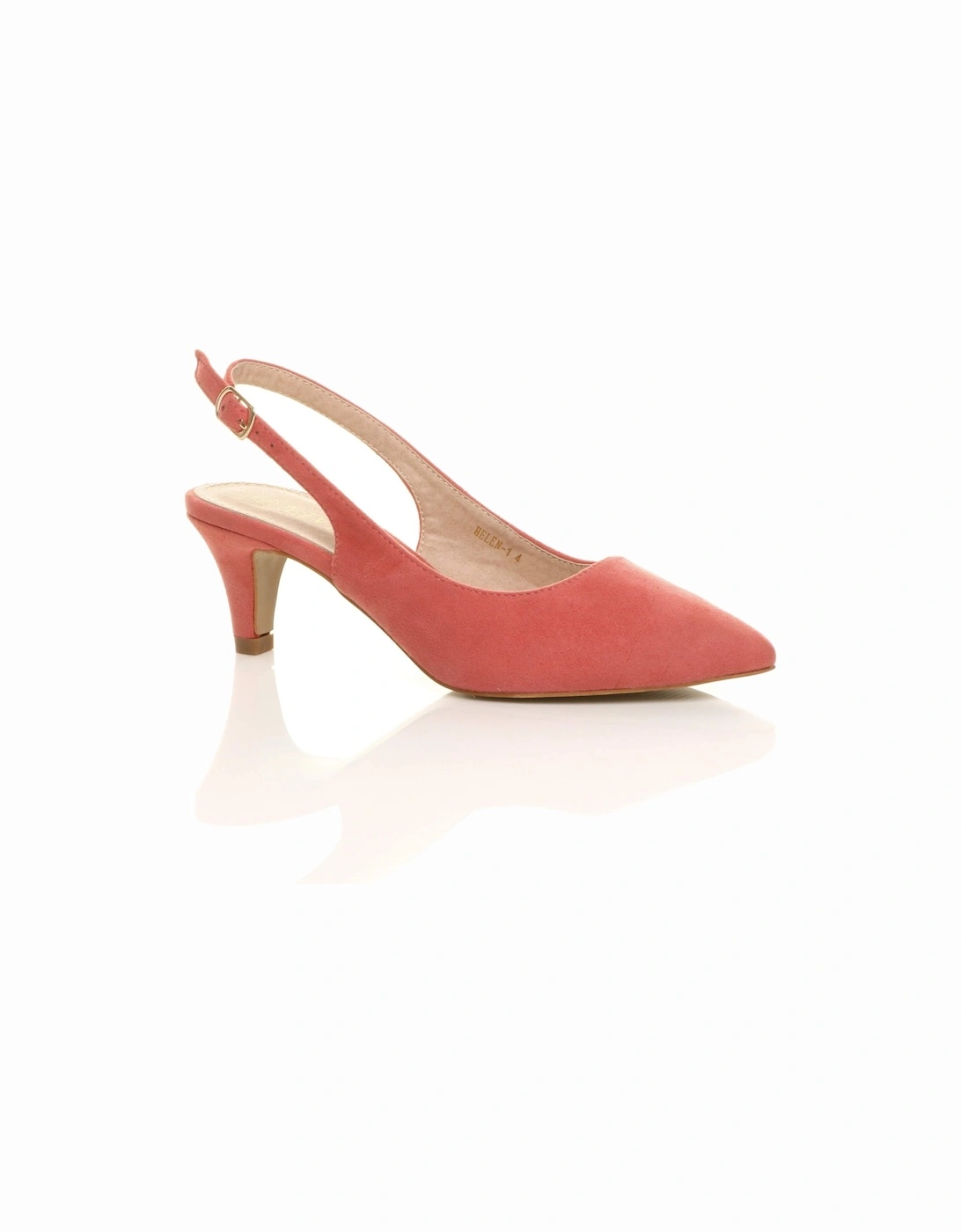 Mid Slim Heel Slingback Pointed Faux Suede Court Shoes, 2 of 1