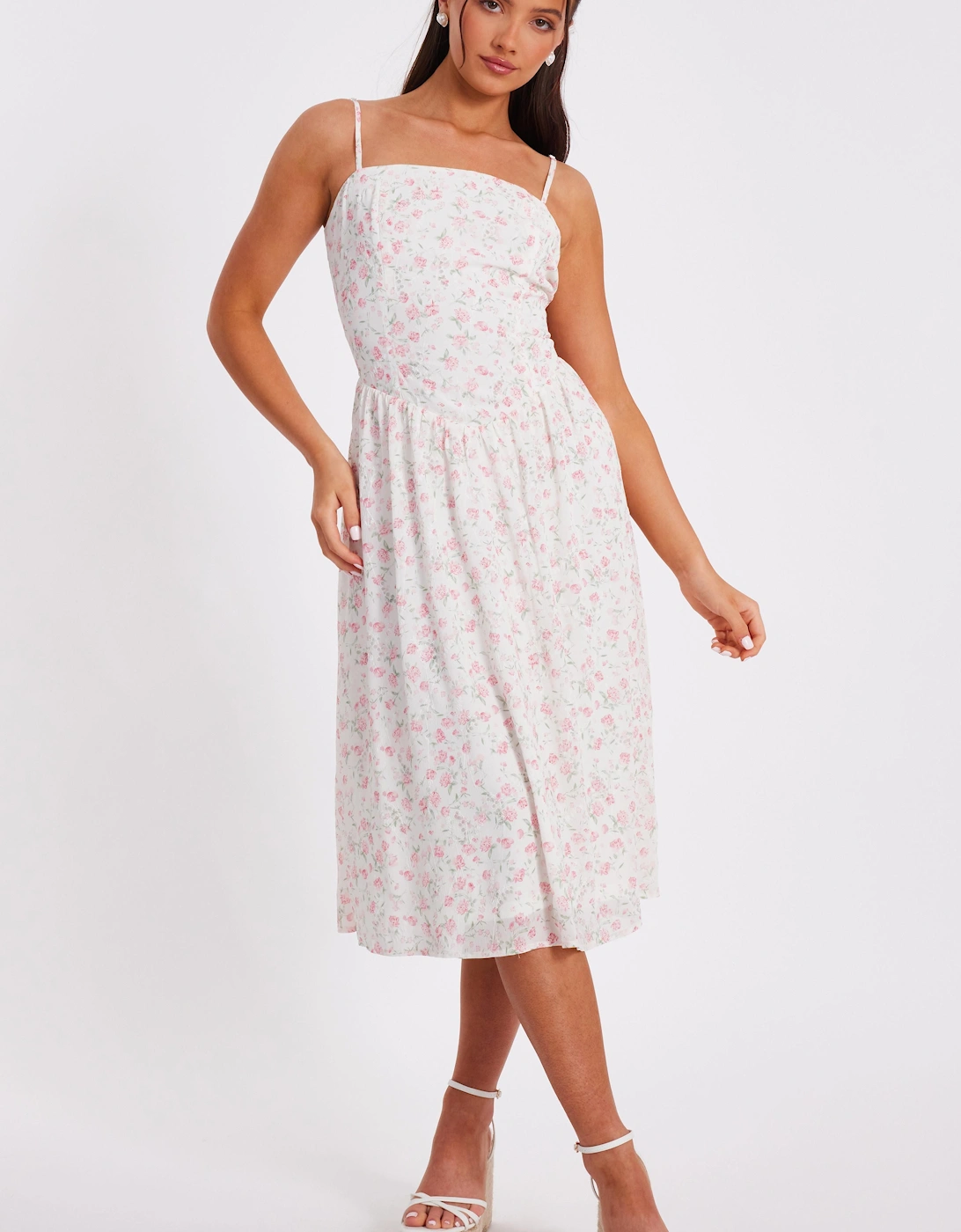 White Petite Floral Print Midi Dress, 2 of 1