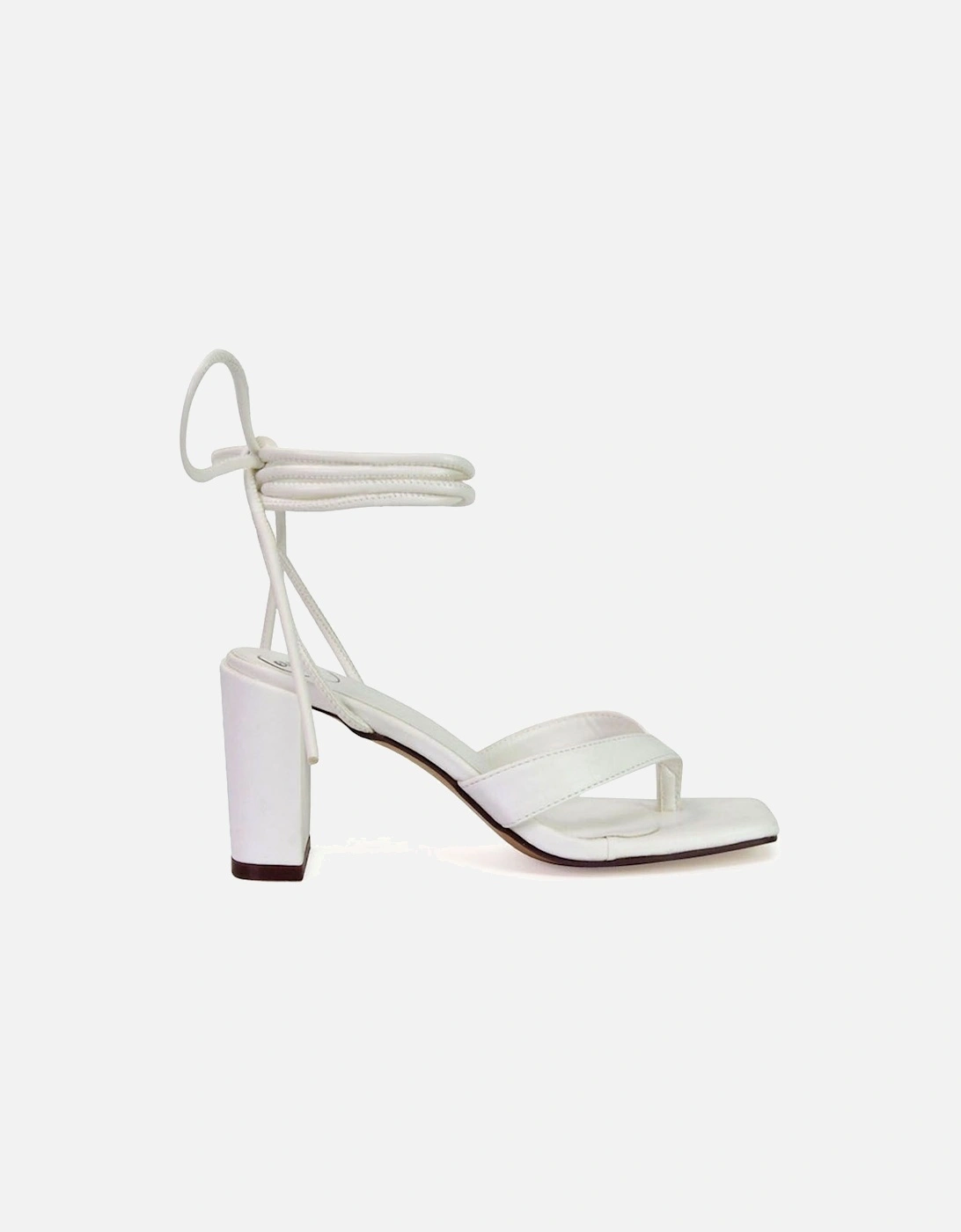 'Kiko' Lace Up Thong Square Toe Strappy Mid Block Heel Sandals, 2 of 1