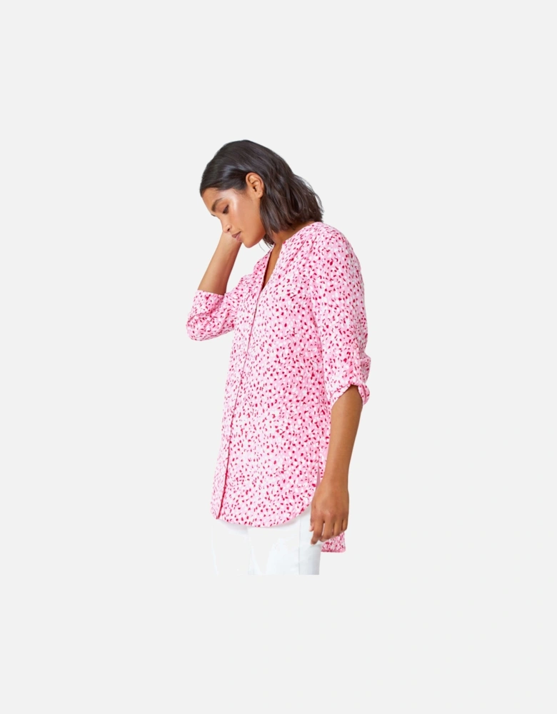 Ditsy Print Button Up V-Neck Blouse