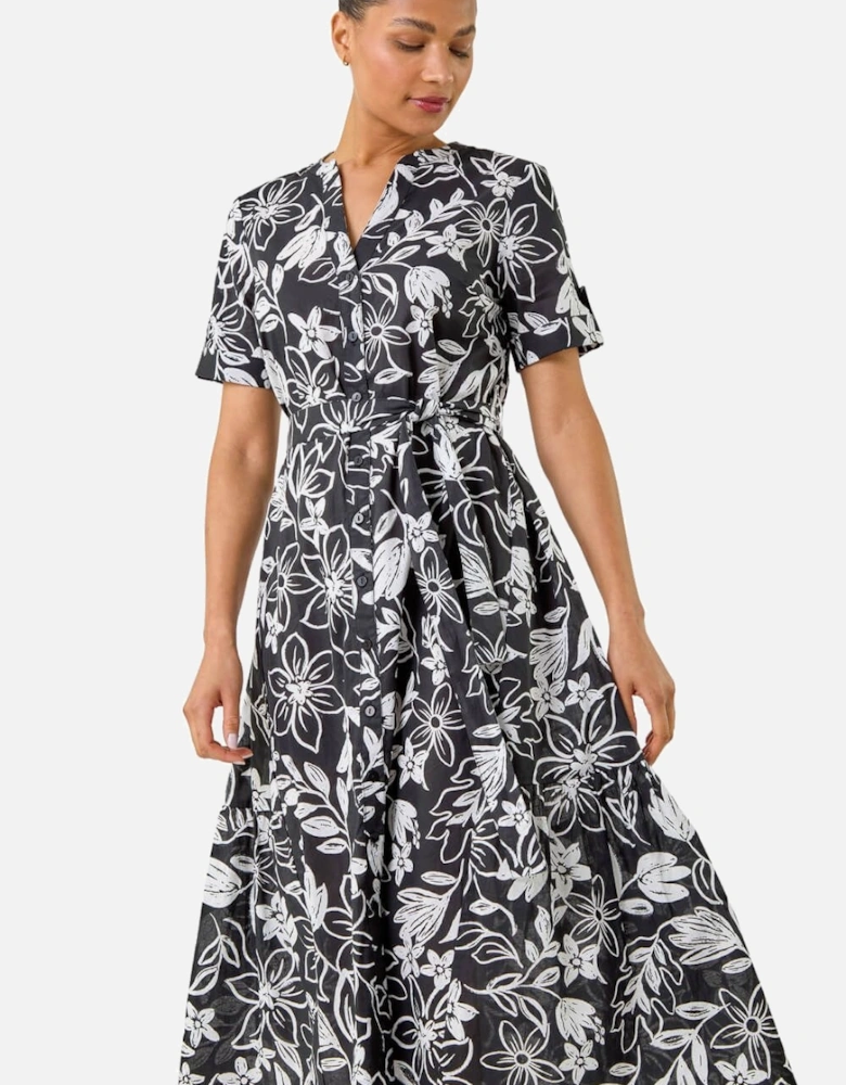 Floral Print Tie Waist Midi Dress