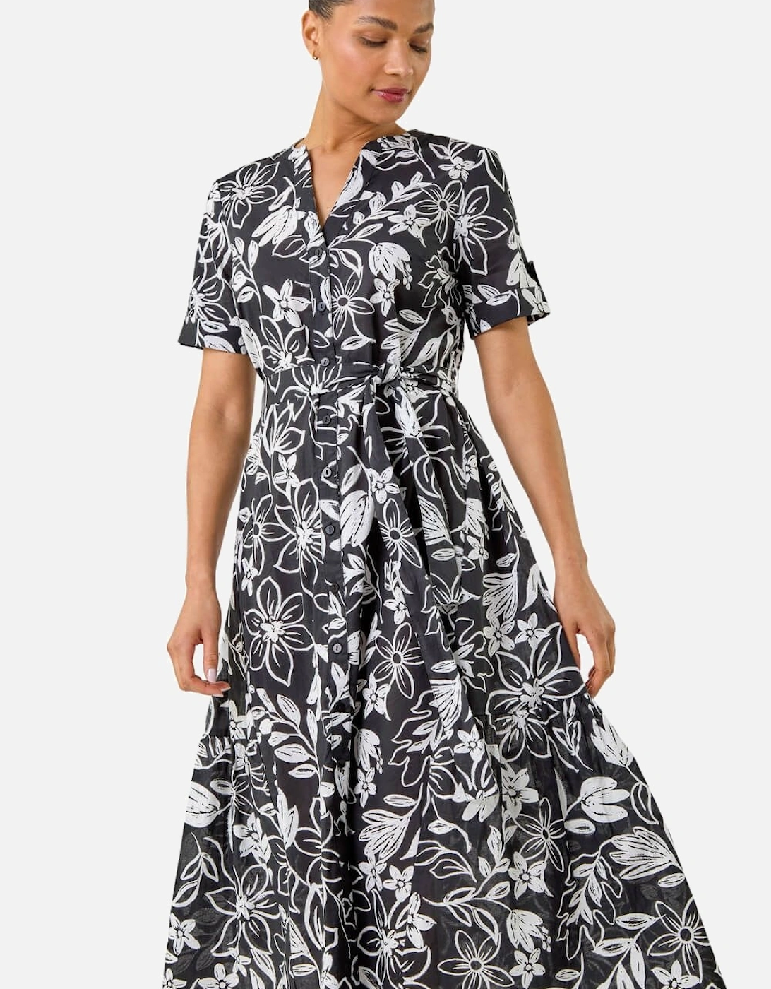 Floral Print Tie Waist Midi Dress, 2 of 1