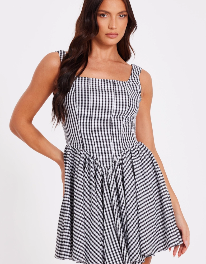 Black Gingham Skater Dress