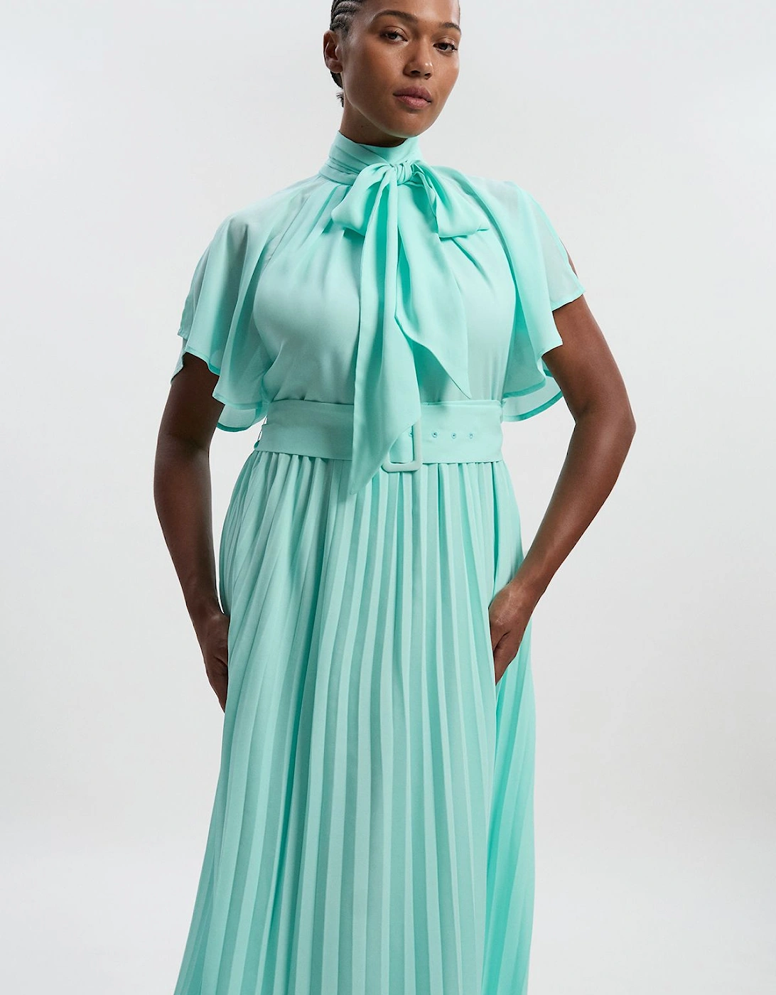 Plus Size Georgette Tie Neck Woven Midi Dress, 2 of 1