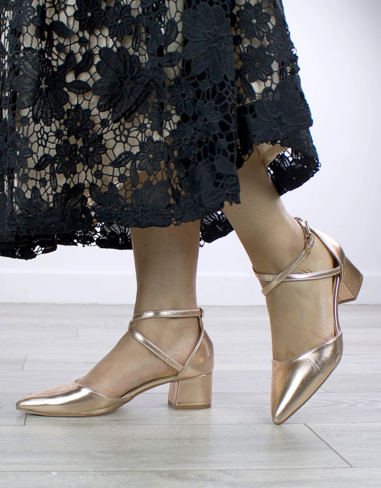 Mid Block Heel Faux Leather Pointed Toe Evening Party  Strappy Heels