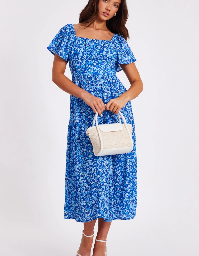 Blue Petite Floral Print Midi Dress