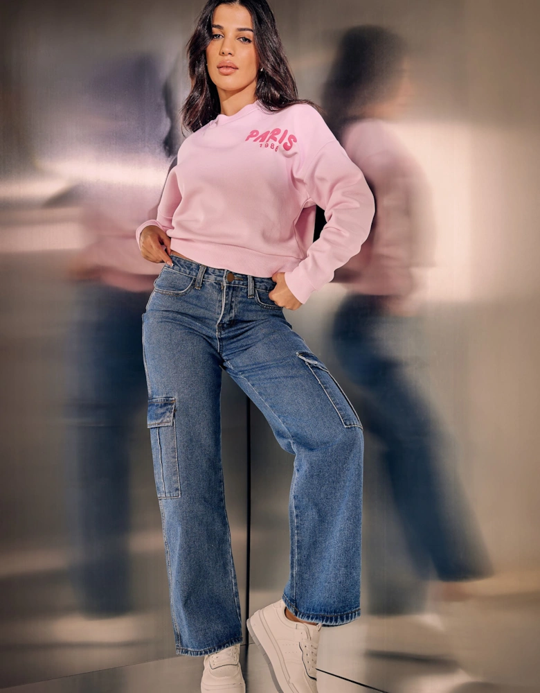 Petite Slogan Cropped Sweatshirt