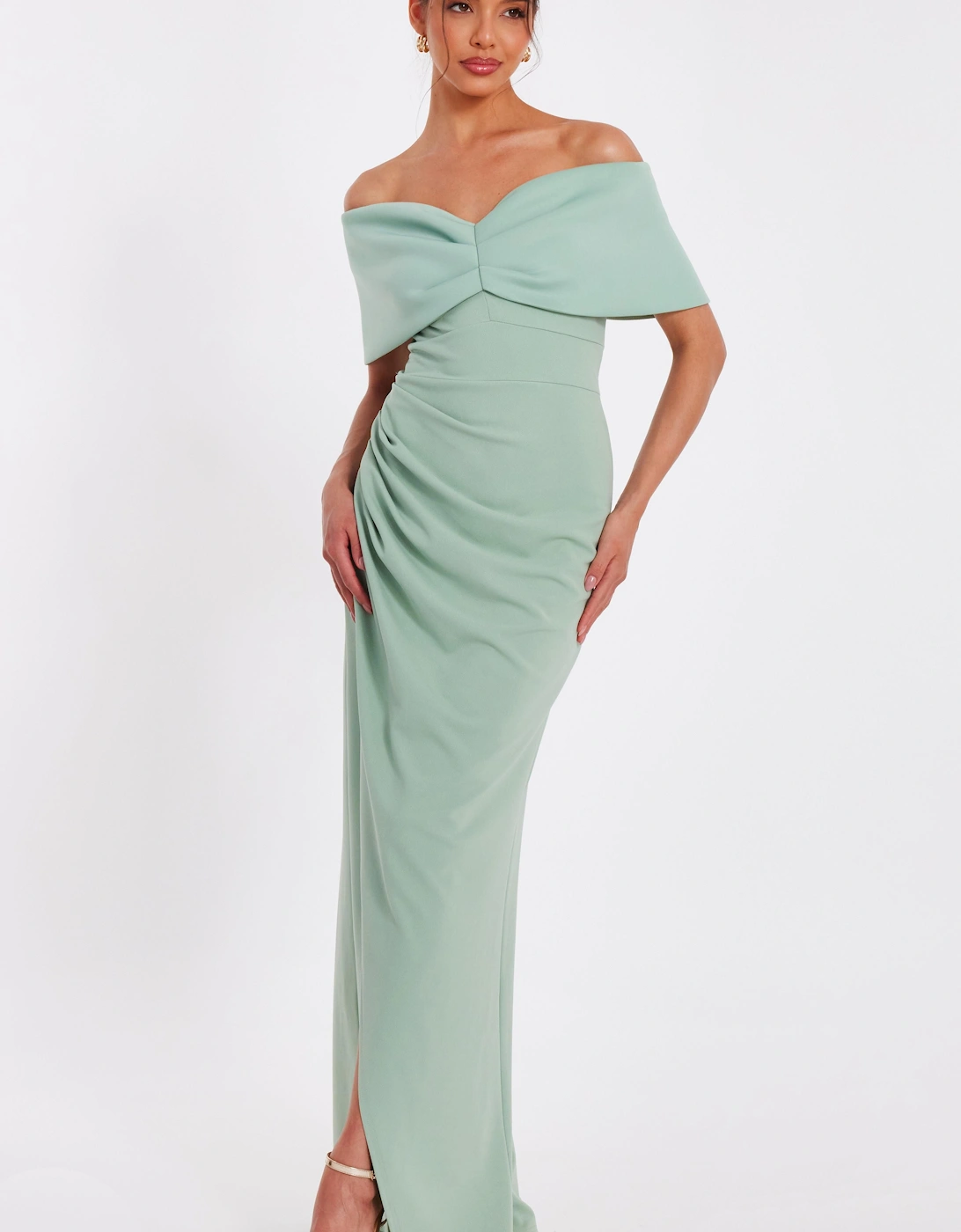 Light Green Bardot Wrap Maxi Dress, 2 of 1