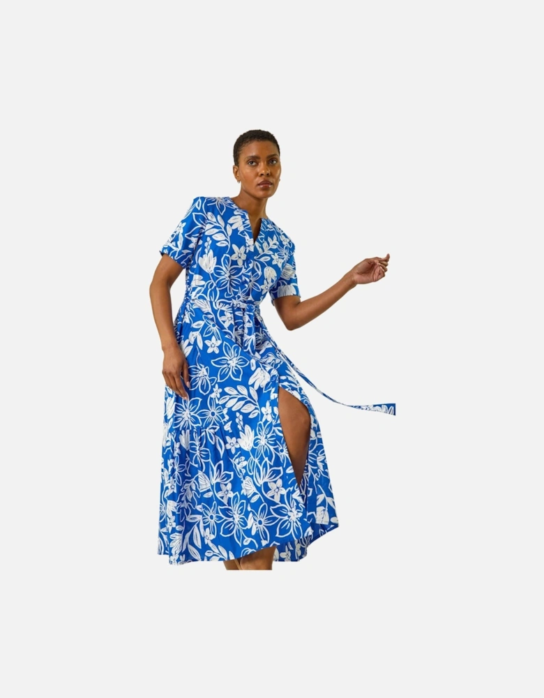 Floral Print Tie Waist Midi Dress