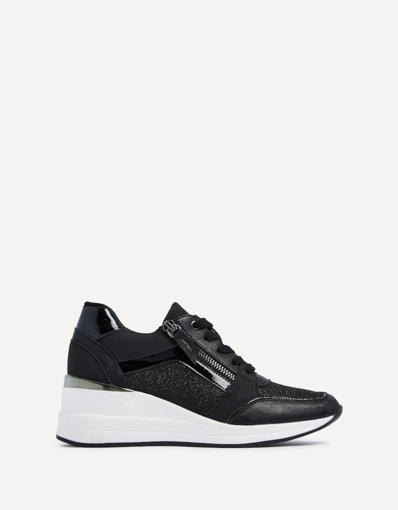 Everett Black Glitter Wedged Trainer