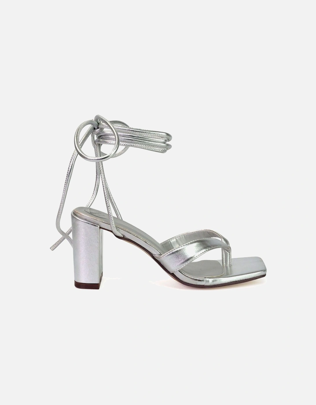 'Kiko' Lace Up Thong Square Toe Strappy Mid Block Heel Sandals, 2 of 1