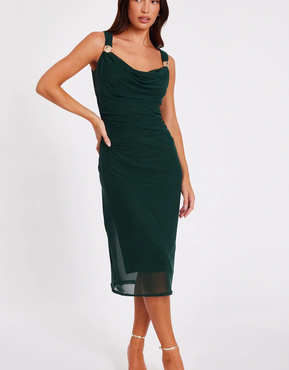 Green Mesh Buckle Detail Midi Dress, 2 of 1