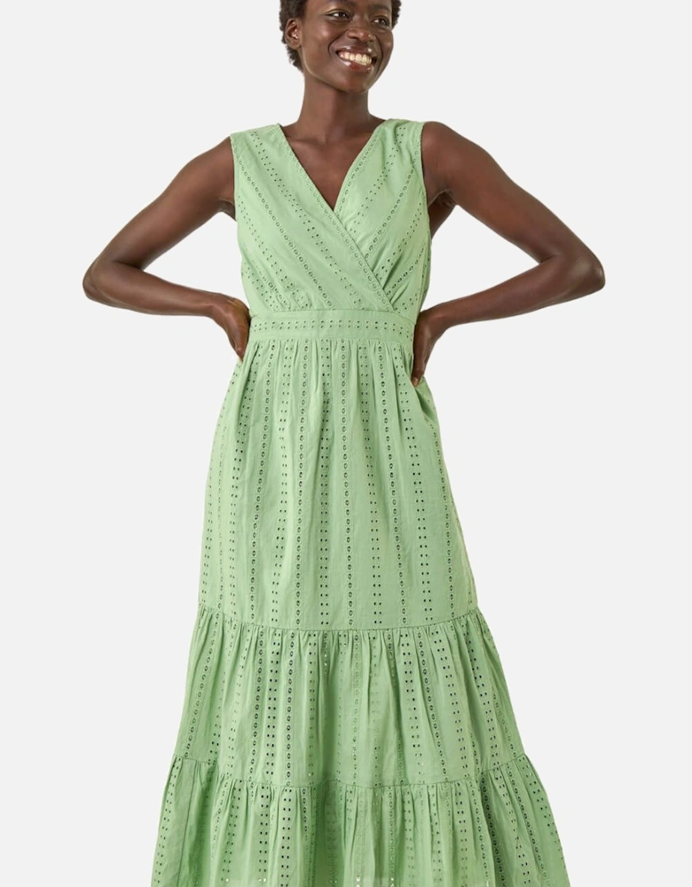 Embroidered V-Neck Midi Dress