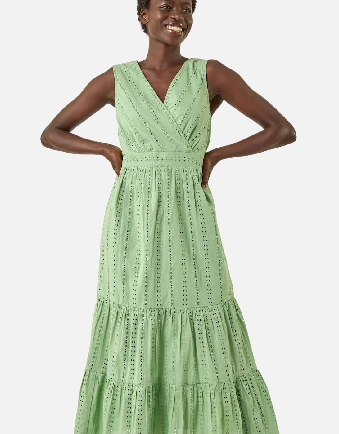 Embroidered V-Neck Midi Dress, 2 of 1