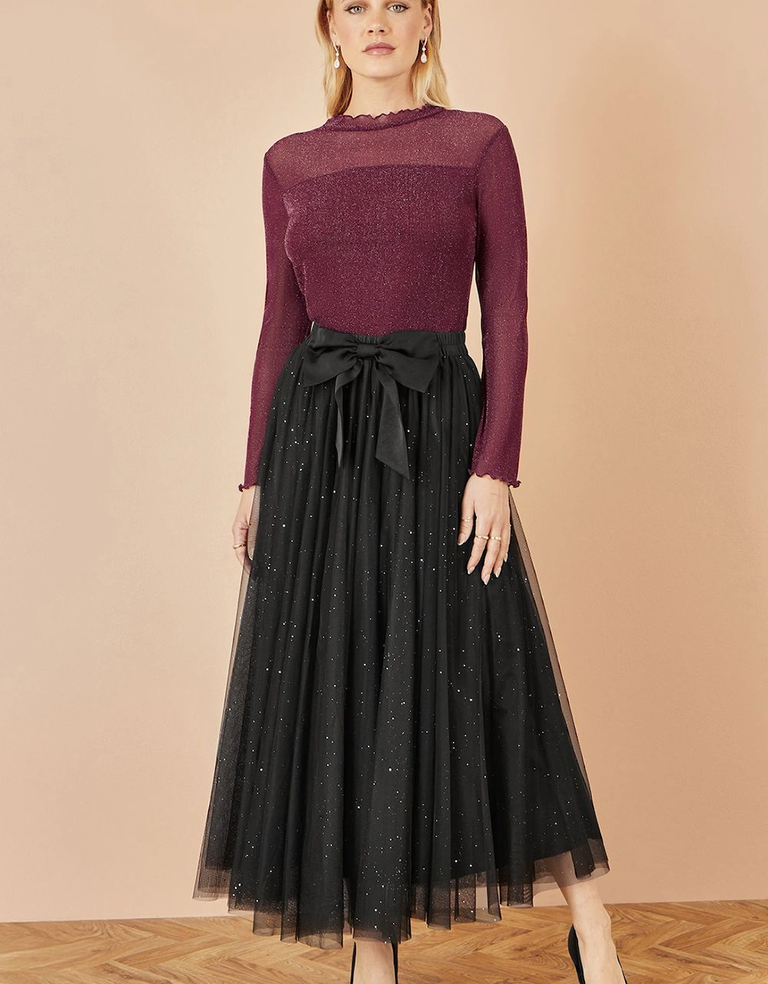 Black Sparkle Mesh Tulle Skirt With Satin Bow, 2 of 1