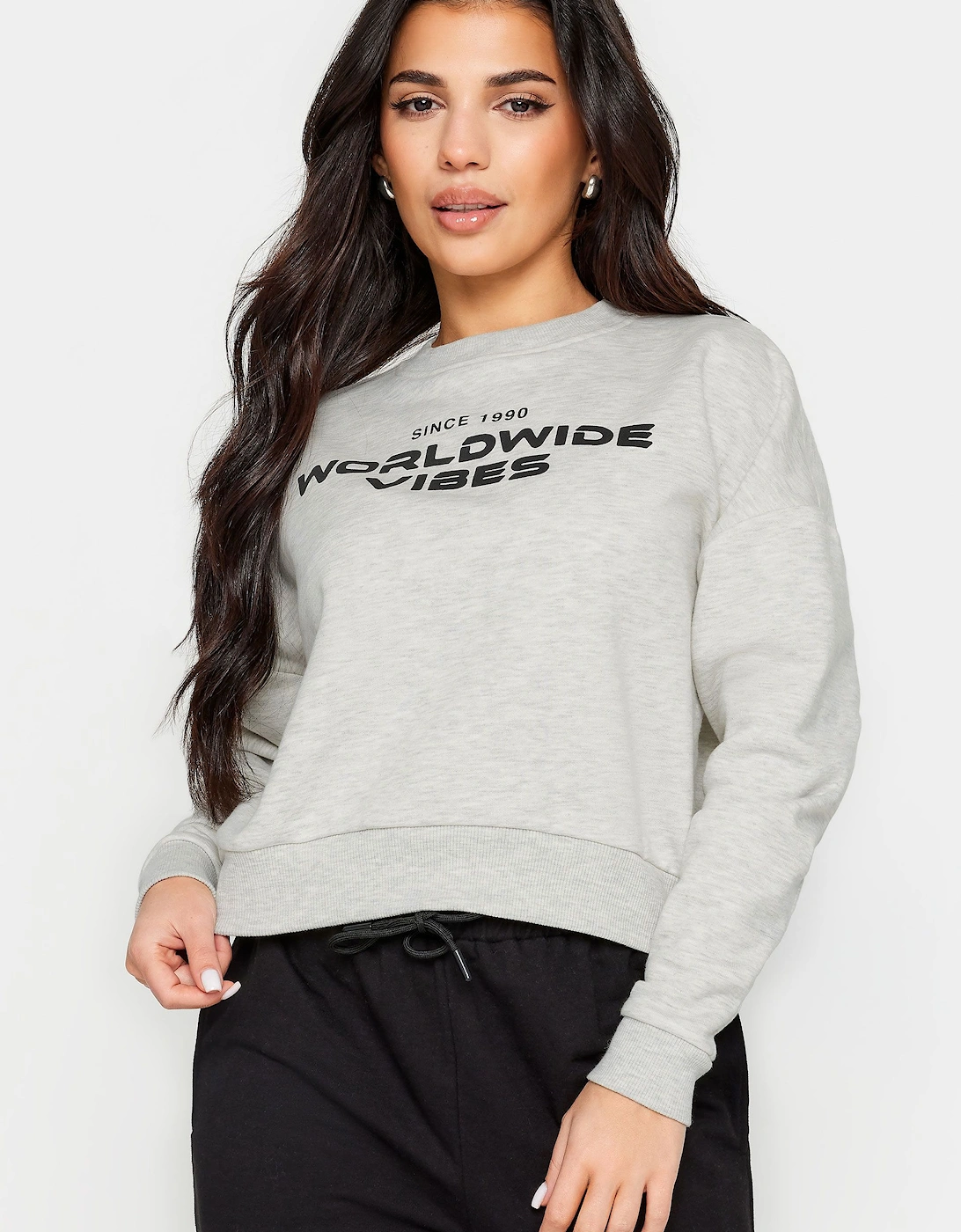 Petite 'Worldwide Vibes' Slogan Cropped Sweatshirt, 2 of 1
