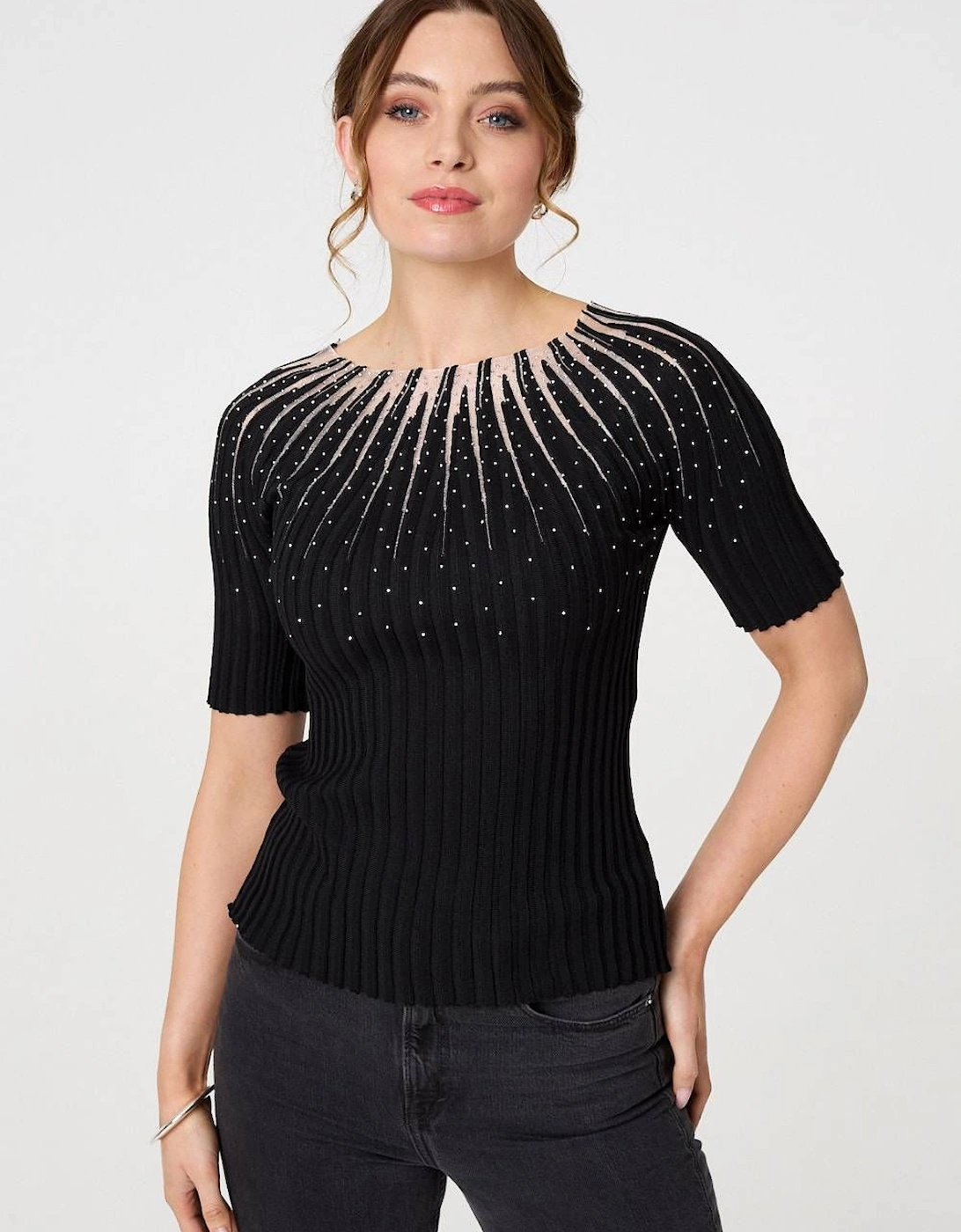 Sequin Embellished Short Sleeve Knit Top, 2 of 1