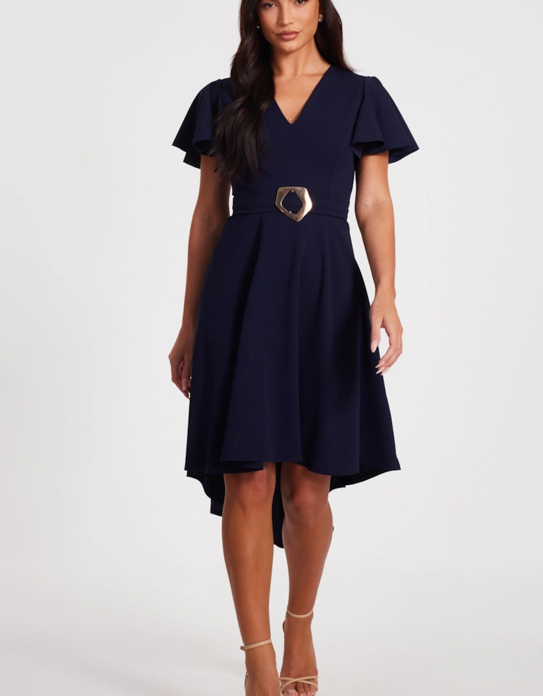 Navy Dip Hem Midi Dress