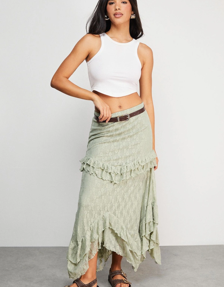 Lace Ruffle Tier Maxi Skirt