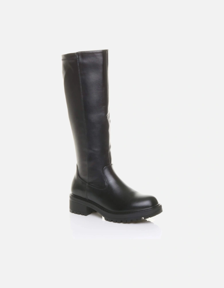 Low  Heel Chunky Sole Zip Stretchy Elastic Riding  Calf Boots