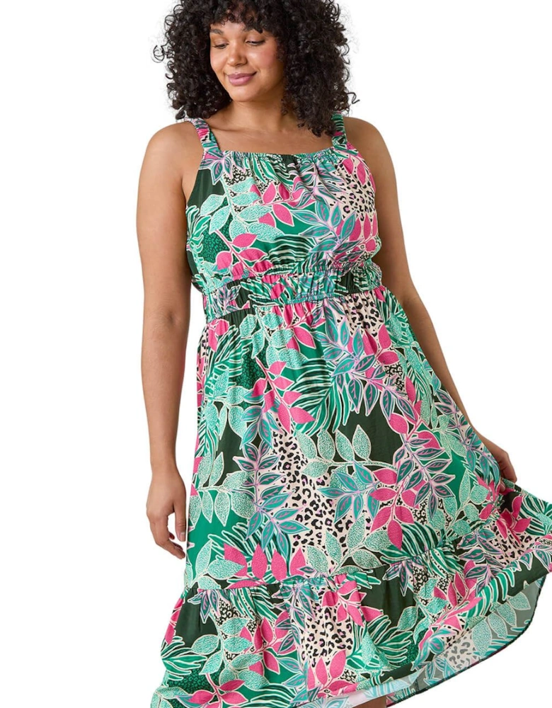Curve Animal Floral Square Neck Midi Dress
