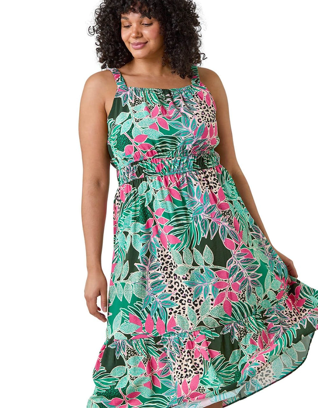 Curve Animal Floral Square Neck Midi Dress, 2 of 1