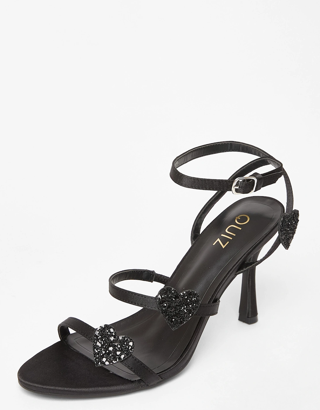 Black Glitter Heart Strappy Heels, 2 of 1