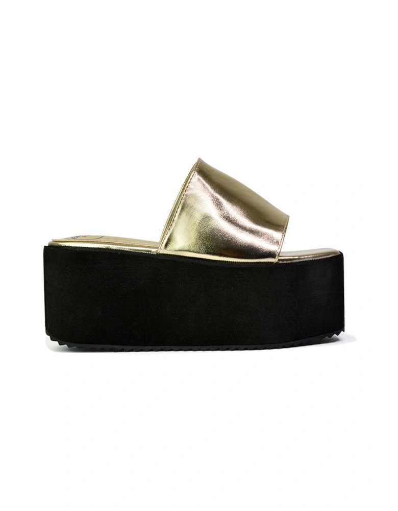 'Kaiya' Square Toe Slip on Flatform Slider Sandals