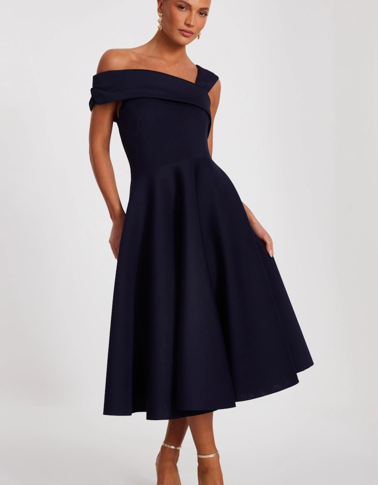 Navy Asymmetric Midi Dress