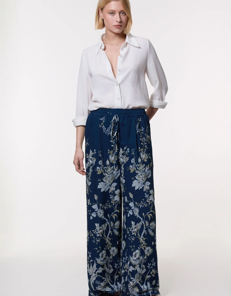 Floral Border Print Viscose Woven Wide Leg Trouser