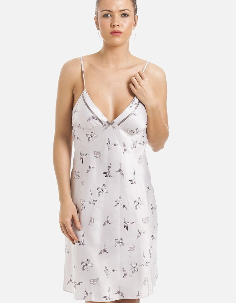Humming Bird And Butterfly Print Satin Chemise
