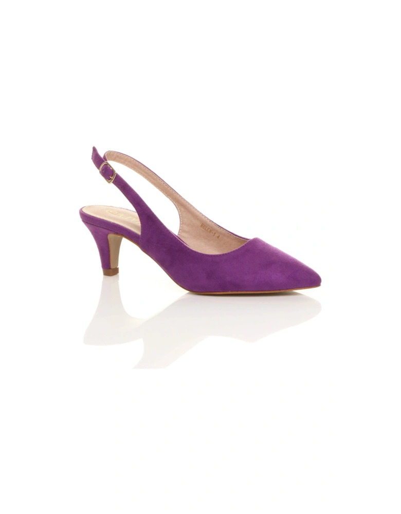 Mid Slim Heel Slingback Pointed Faux Suede Court Shoes