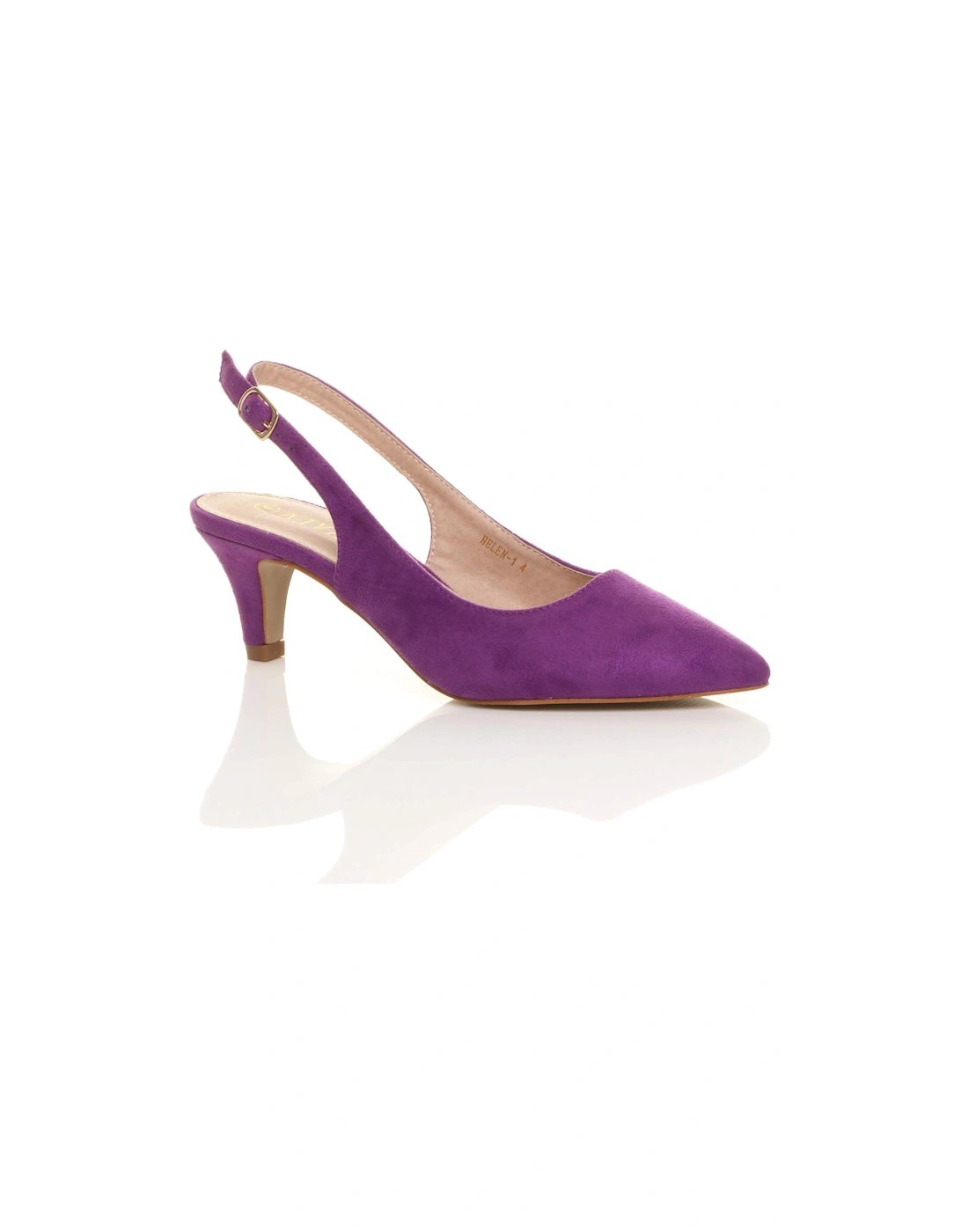 Mid Slim Heel Slingback Pointed Faux Suede Court Shoes, 2 of 1