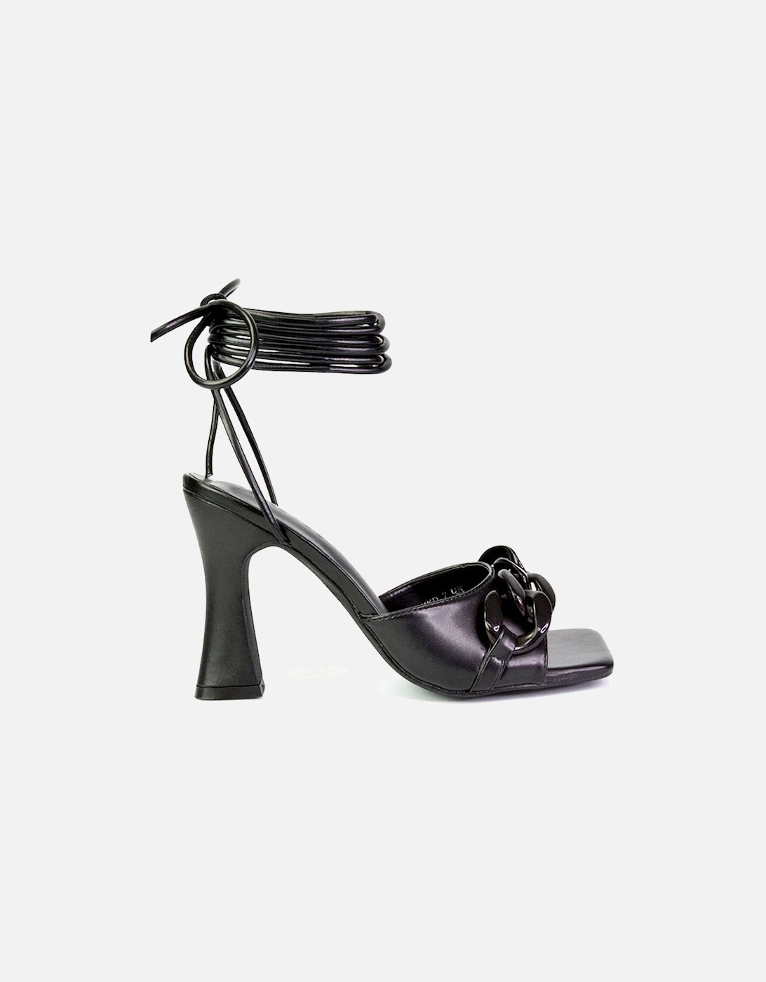 'Rhegan' Lace Up Chain Detail Square Toe Block High Heel Sandals, 2 of 1