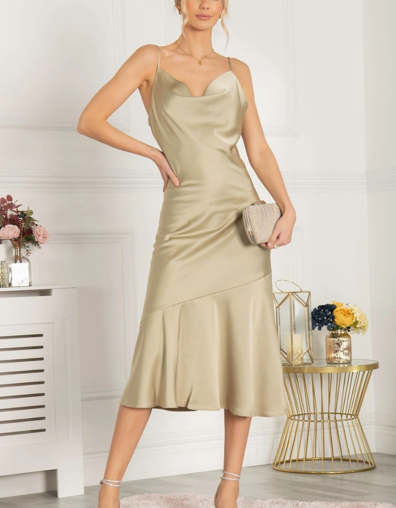 Alaysha Cowl Neck Satin Dress