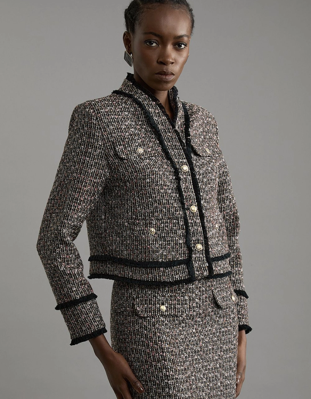 Petite Wool Mix Boucle Tailored Cropped Collarless Jacket, 2 of 1