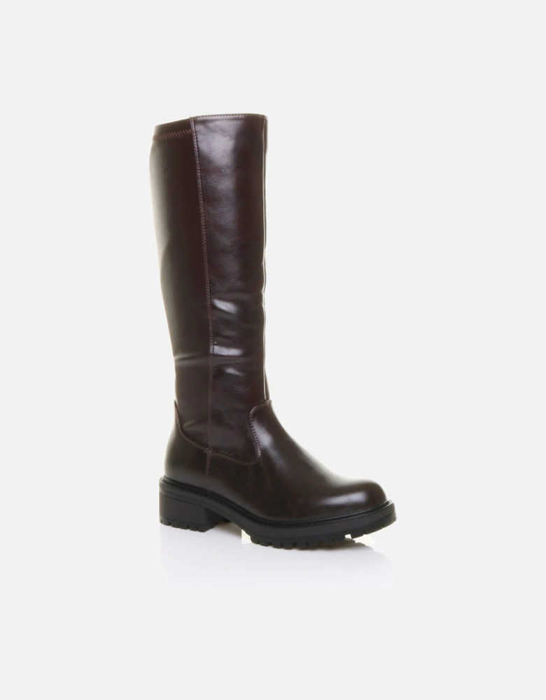 Low  Heel Chunky Sole Zip Stretchy Elastic Riding  Calf Boots