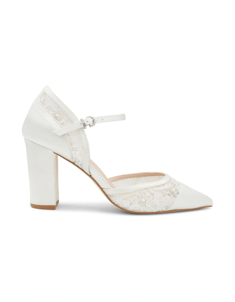Amalie' Lace Embellished Block Heel Wedding Court Shoes
