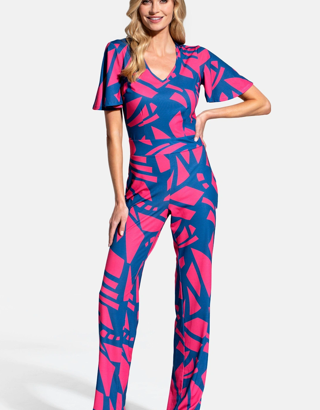 Straight Leg Jumpsuit with V-neck and Flare Sleeves, 2 of 1