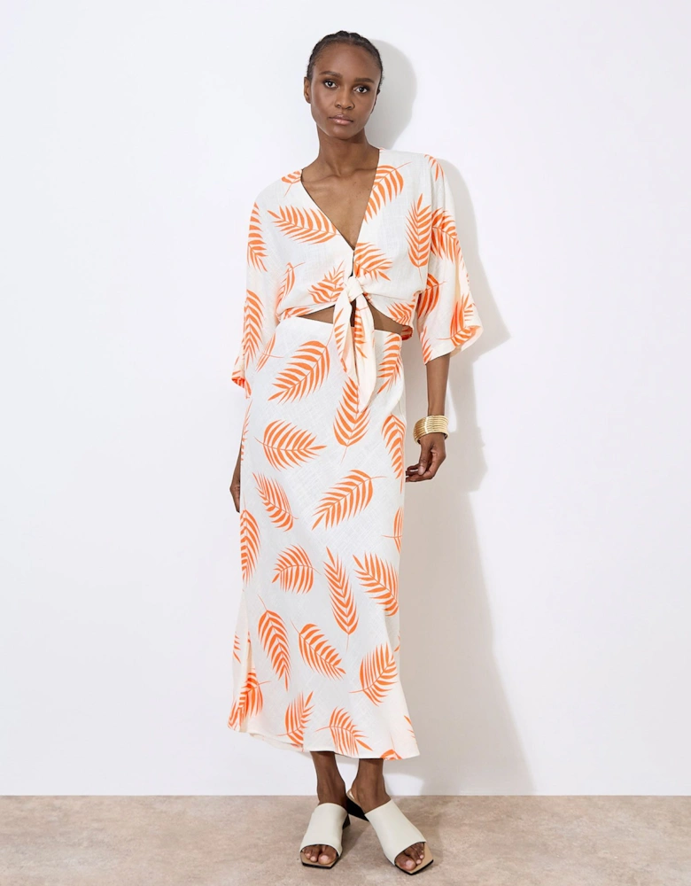 Tropical Leaf Bias Maxi Skirt