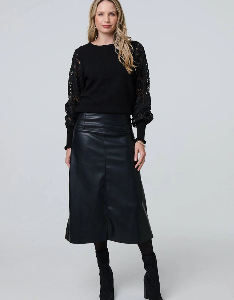 Faux Leather High Waist Midi Skirt