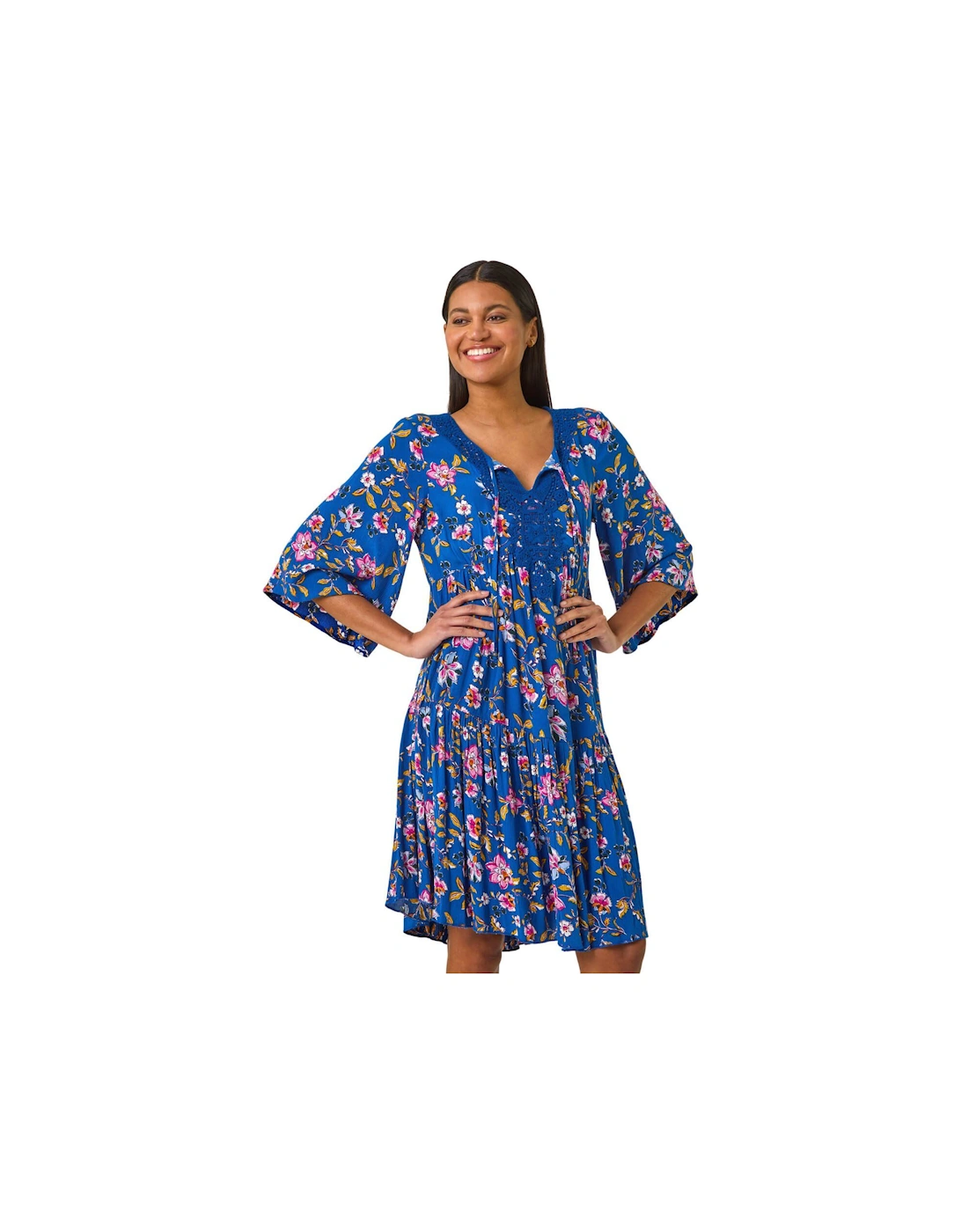 Floral Print Lace Detail Smock Dress, 2 of 1