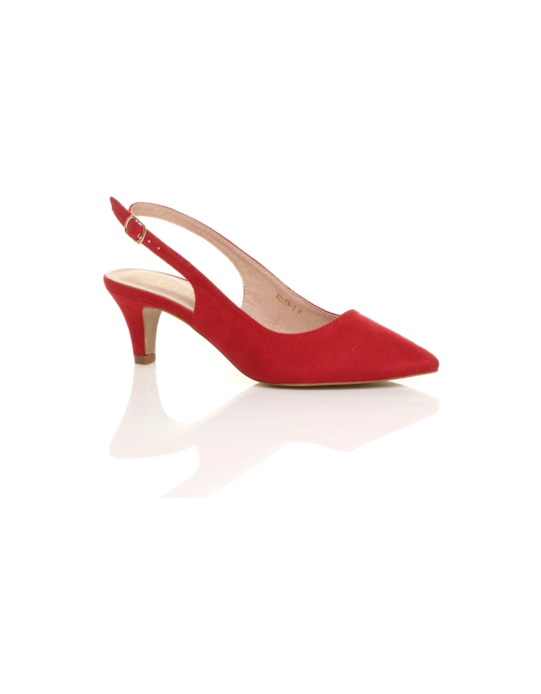 Mid Slim Heel Slingback Pointed Faux Suede Court Shoes