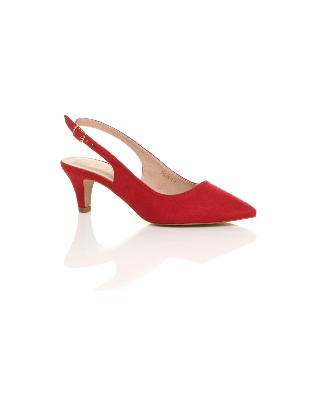 Mid Slim Heel Slingback Pointed Faux Suede Court Shoes, 2 of 1